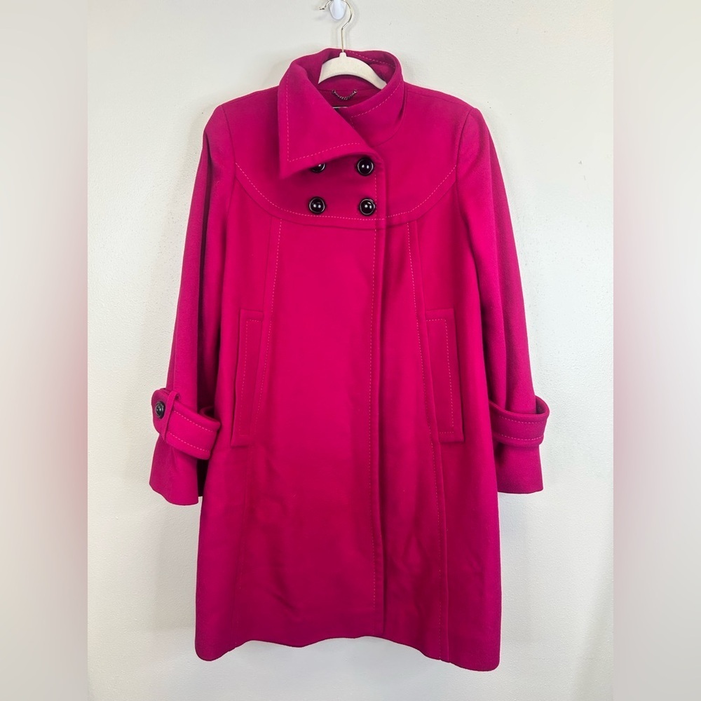 Fushia Parka Coat Fine Australian Lambswool Size 8 Fall Winter Outdoors Retro - Picture 3 of 16